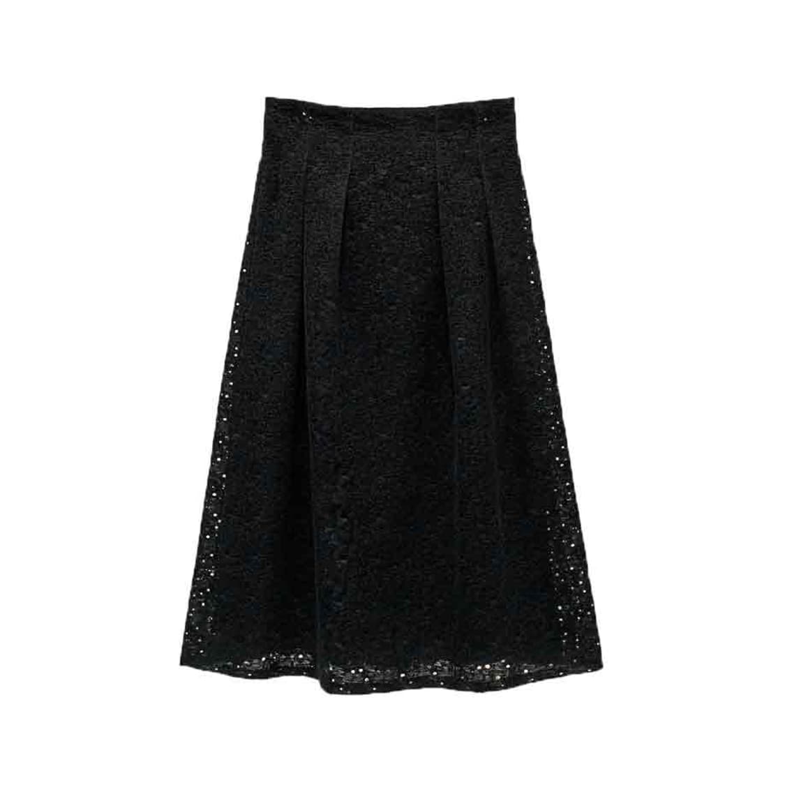 JPN VINTAGE 롱 스커트 핀턱 펀칭 텍스처 트위드 디테일 블랙 상품이미지1