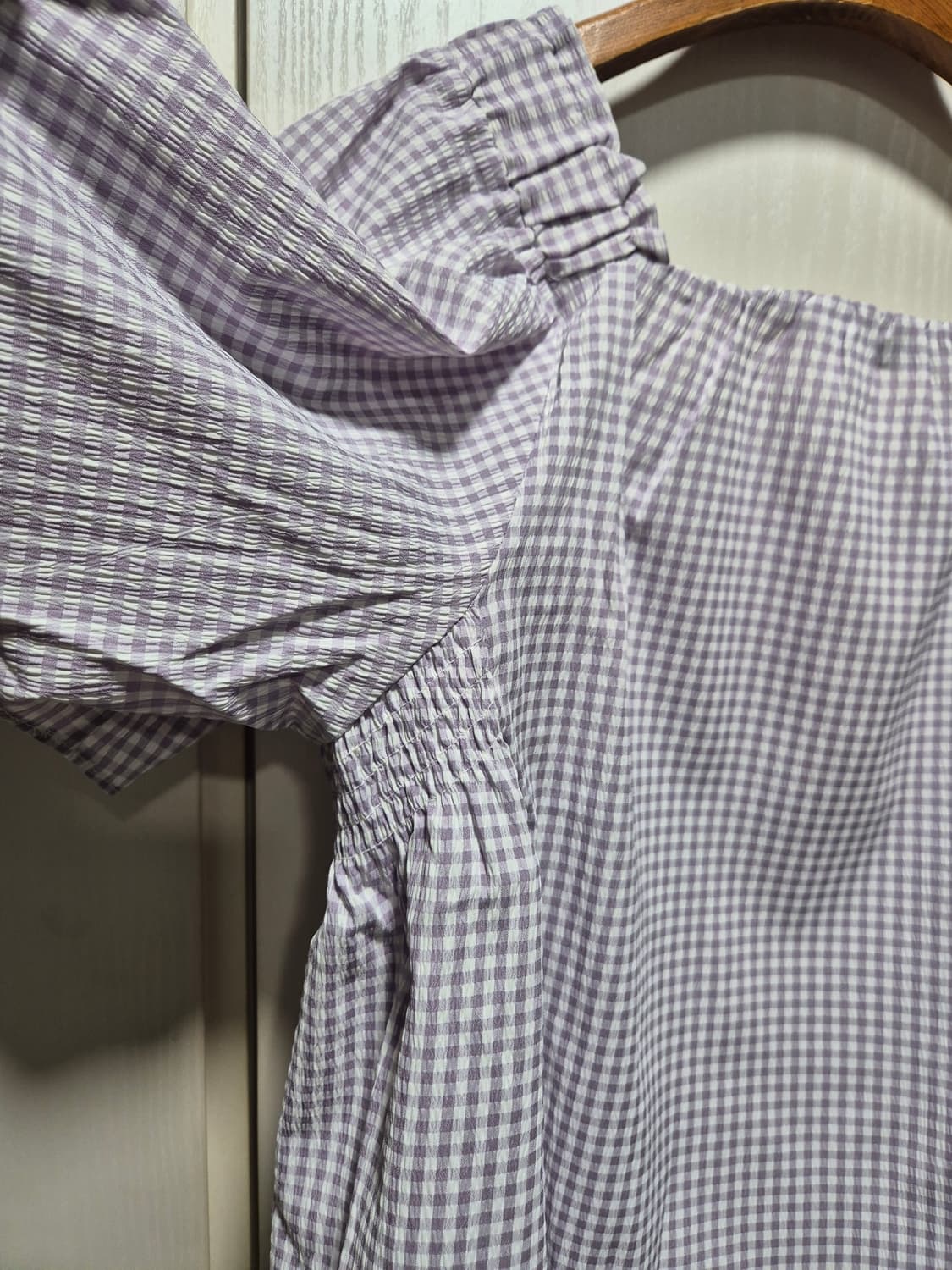 (세일)(새상품)코벳블랑 깅엄 체크 블라우스 퍼프 반팔 상품이미지8