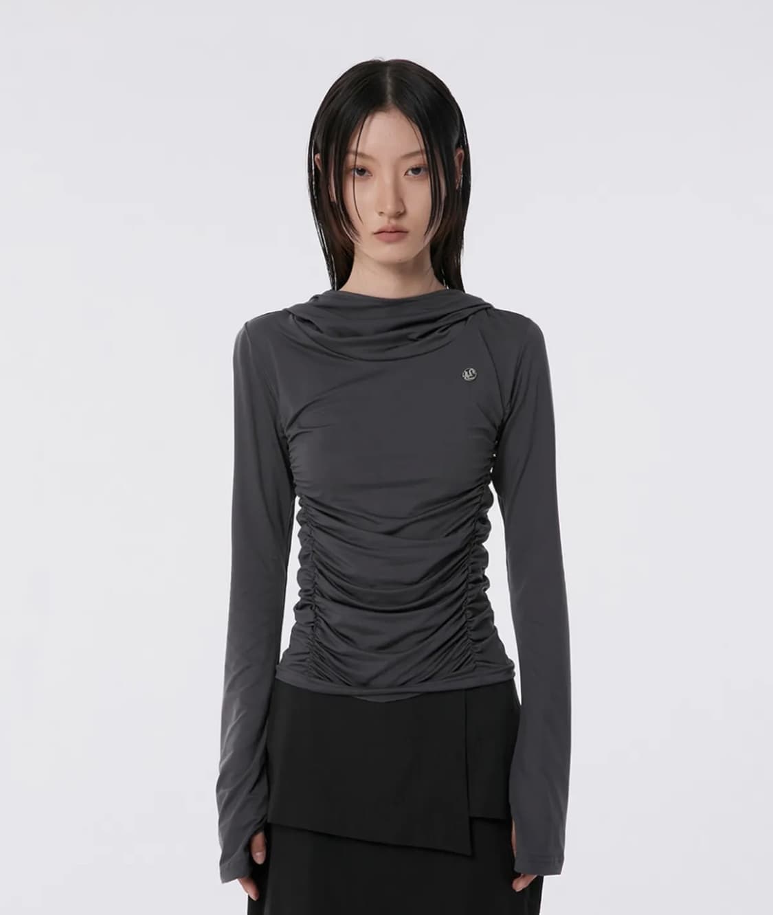 플레어업 후디드 하이넥 롱슬리브 후드티 차콜 상품이미지3