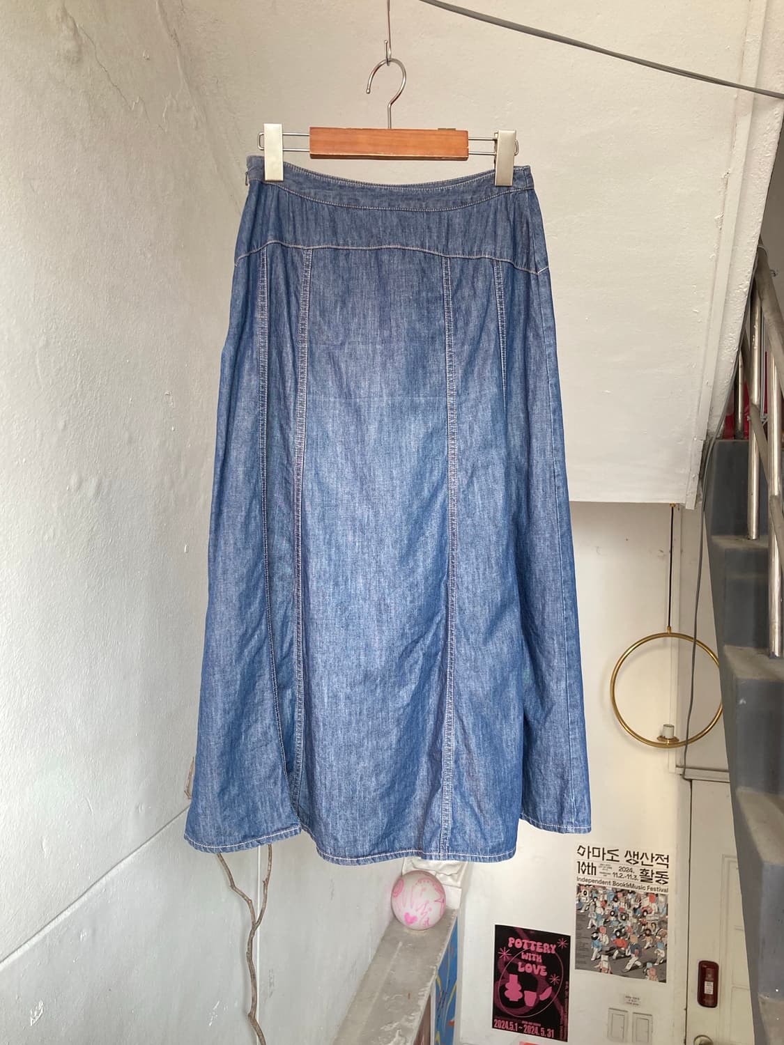 로라애슐리 LAURA ASHLEY 데님 절개 스티치 스커트 상품이미지7