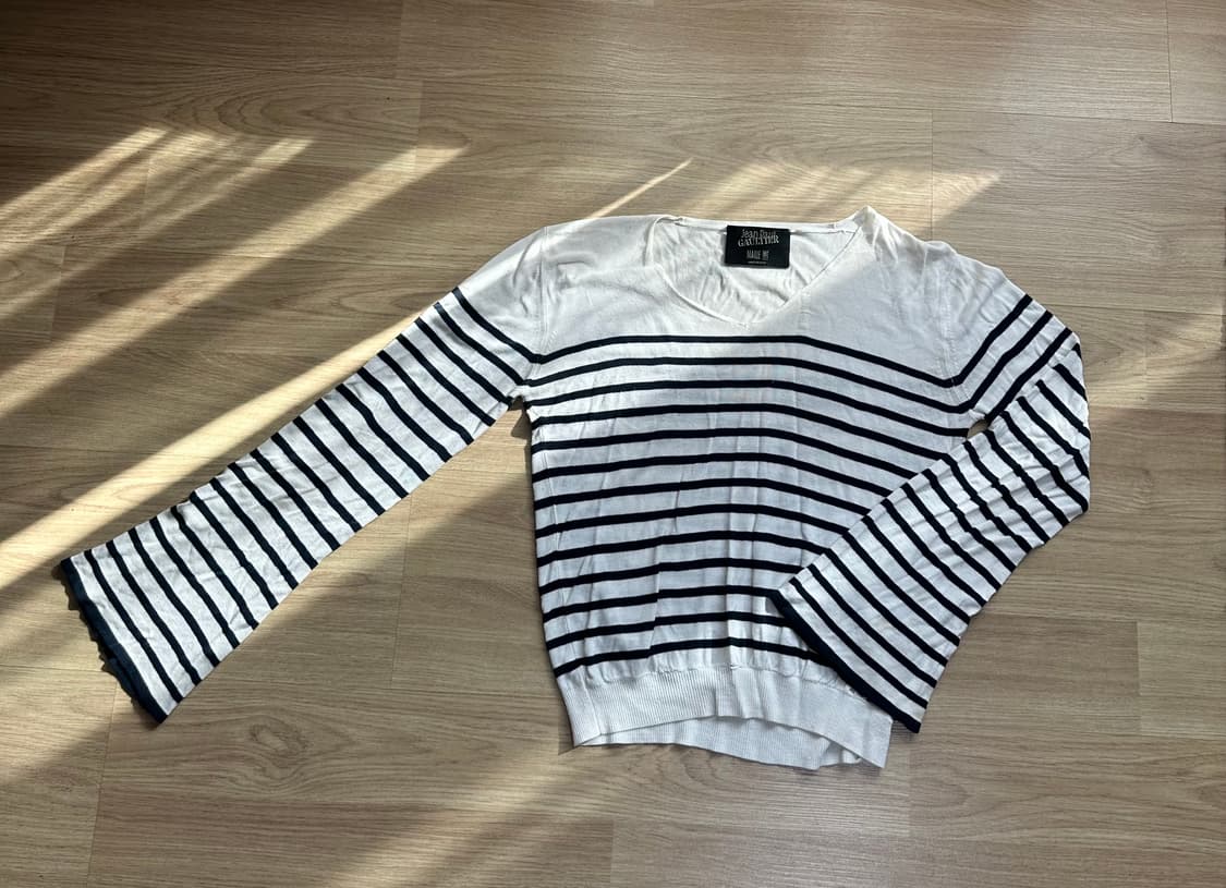 장폴고티에 V-neck 브르통 스트라이프 크롭 니트 상품이미지3