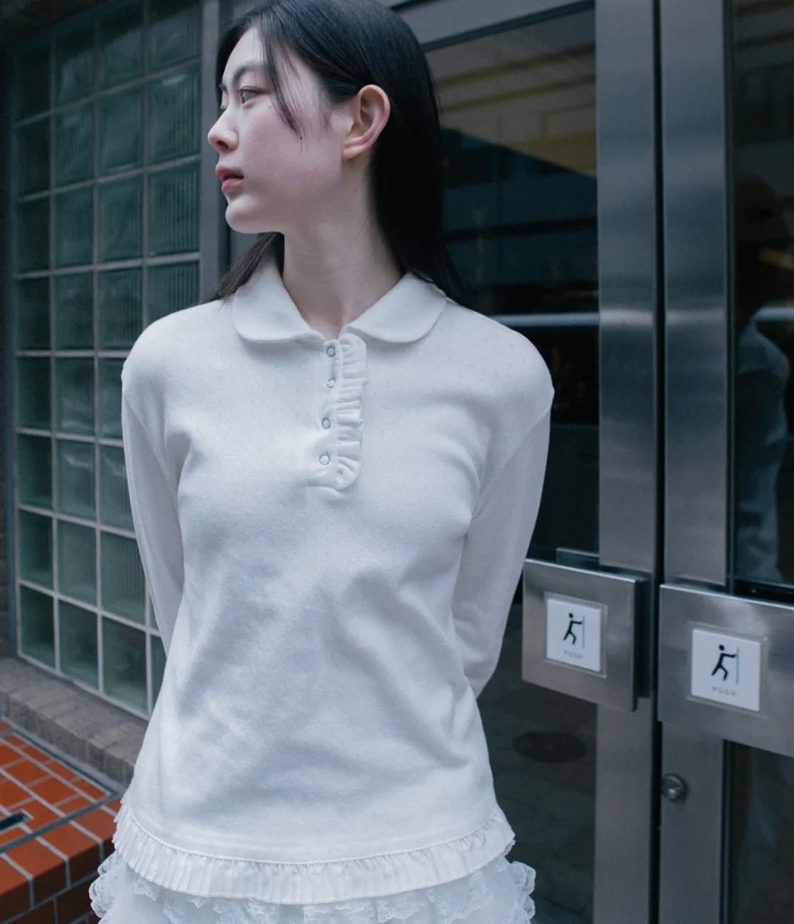 oheshio collar frill long t-shirt white 상품이미지2