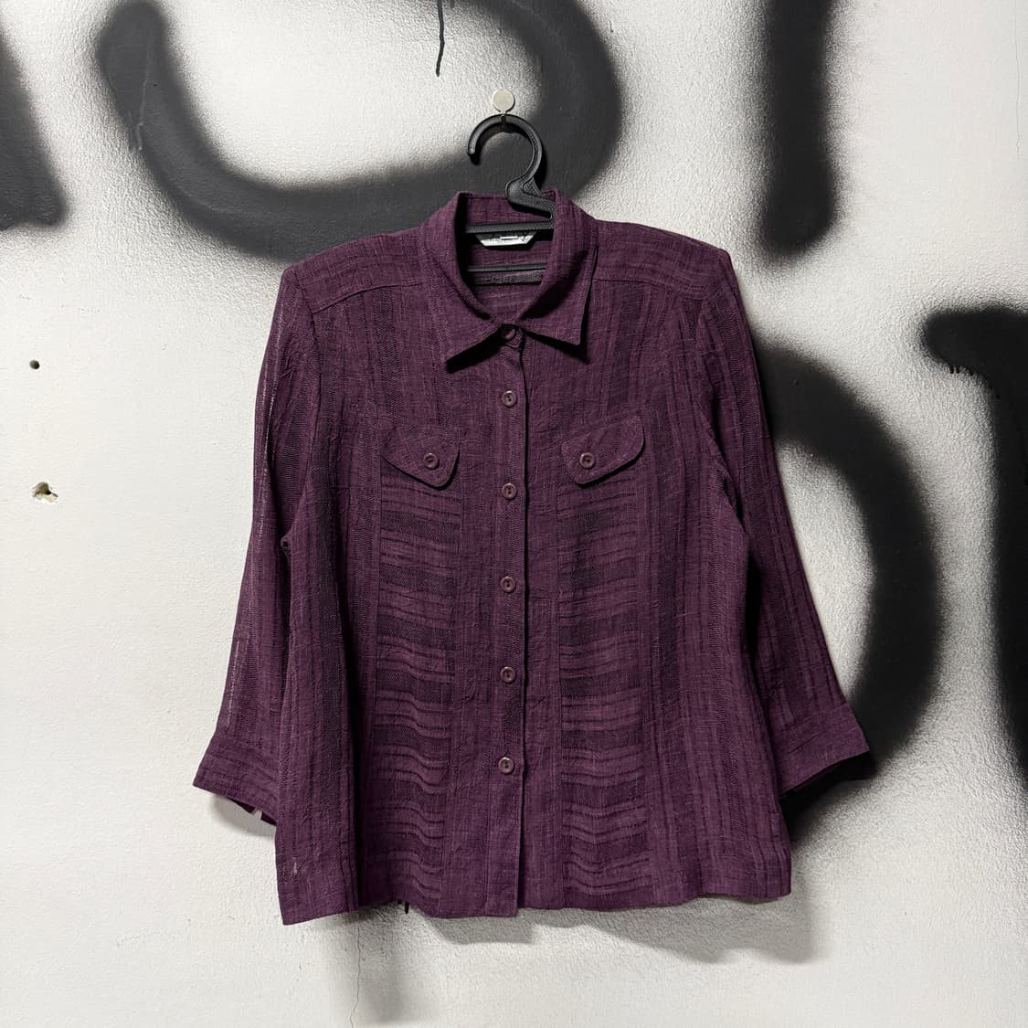 VTG 빈티지 퍼플 린넨 시스루 포켓 디테일 카라 셔츠 상품이미지1