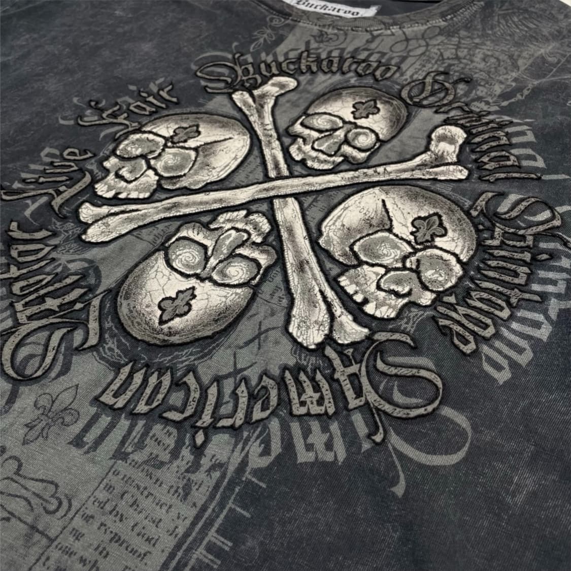 버커루 Buckaroo 차콜 빈티지 스컬 펑크 반팔 티셔츠 XL 상품이미지4