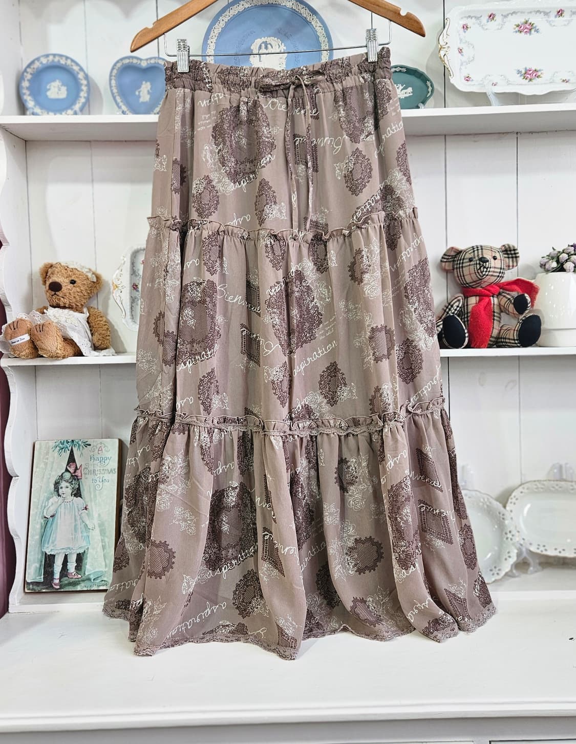 (Axes Femme) 초코밀크 레이스프린트 캉캉 롱스커트 상품이미지1