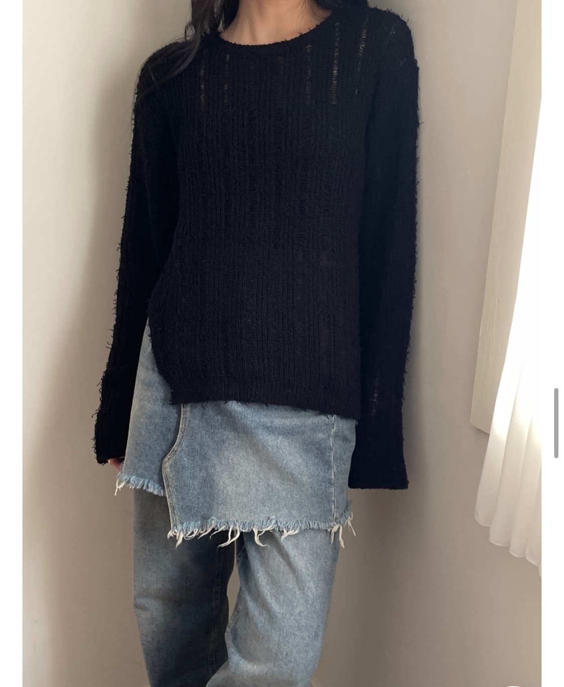 웨어니드 슬릿 니트 블랙  상품이미지1