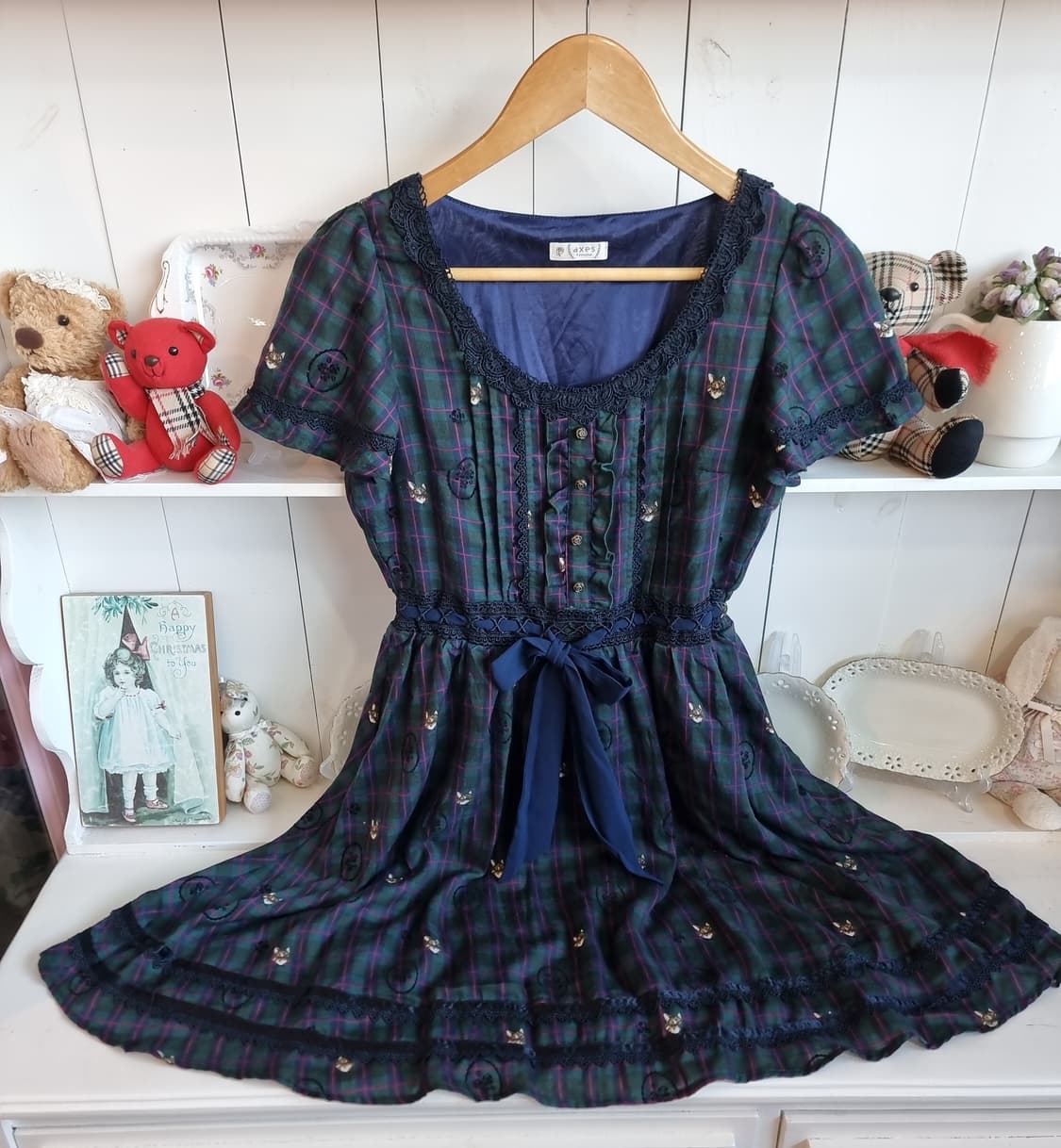 액시즈 팜 체크 리본 반팔 원피스 상품이미지1