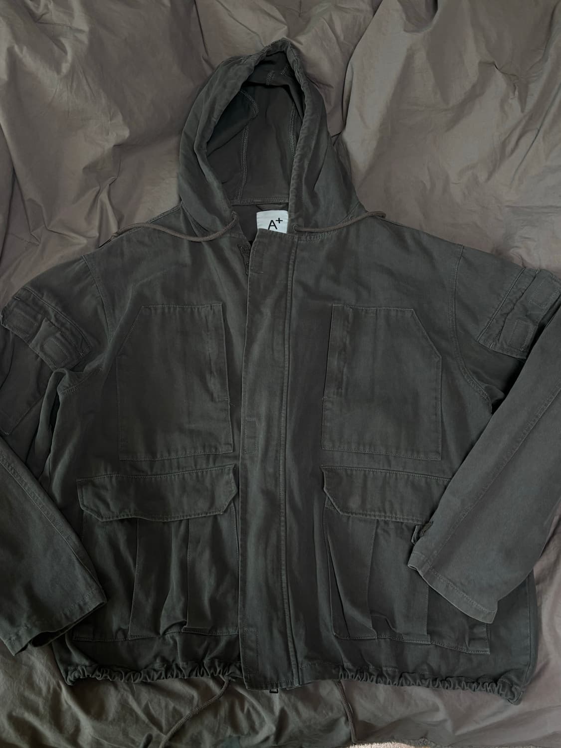 빈티지 포켓 후드 야상 자켓 차콜 상품이미지1