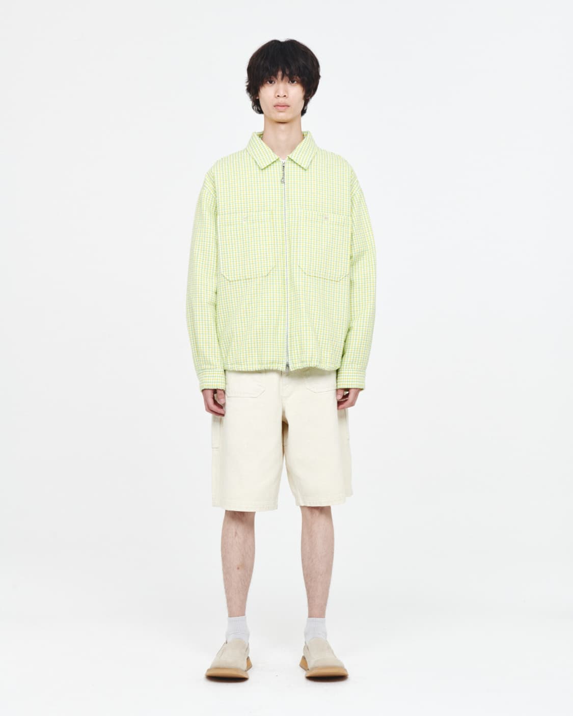 애프터프레이 오버사이즈드 체크 패디드 셔츠 자켓 라임 L 상품이미지4