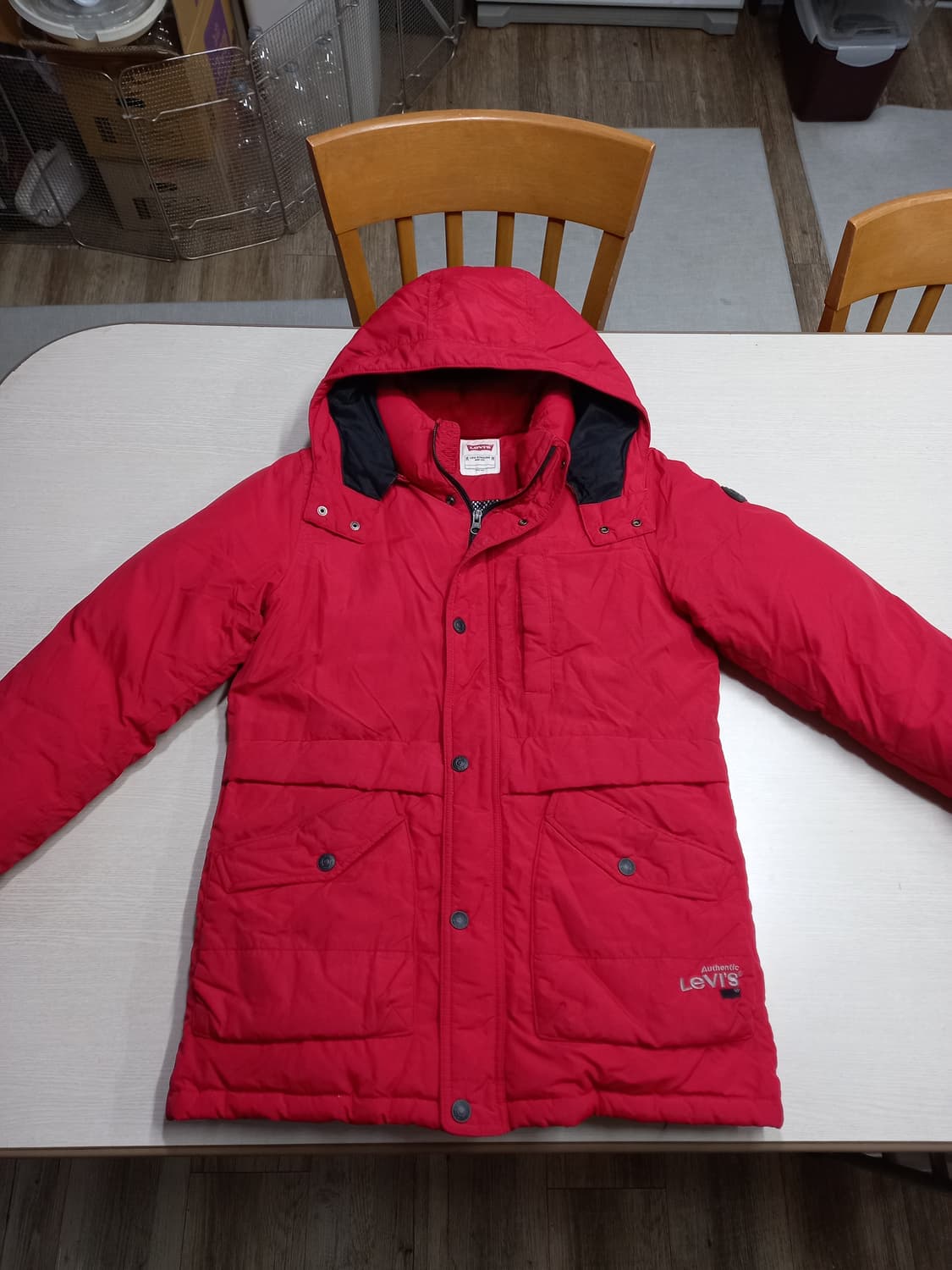 M90 리바이스 여성용 덕다운 하프패딩 레드 M-978 상품이미지1