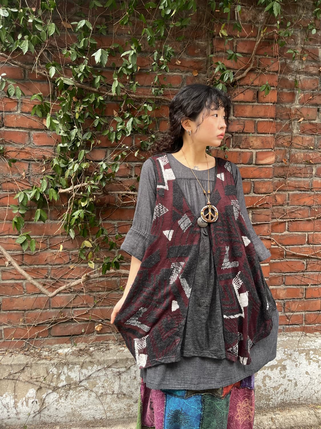 블랙 히피 무드 레이어드 베스트 원피스 상품이미지1