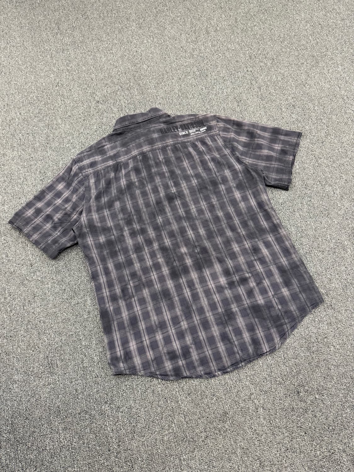 M) 할리데이비슨 빈티지 자수 로고 체크 반팔 셔츠 상품이미지4