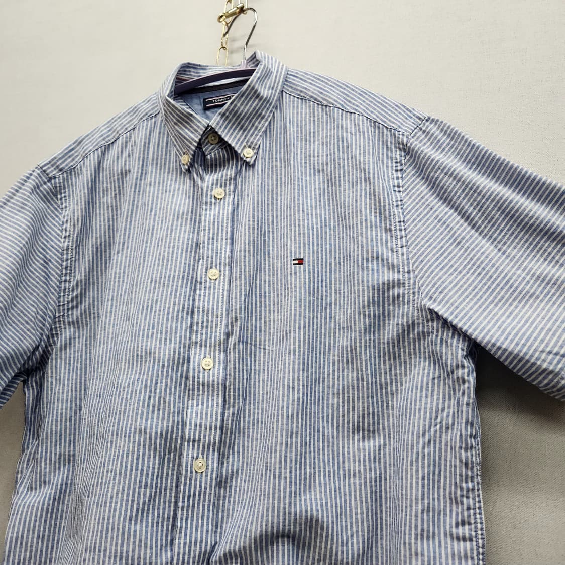 타미힐피거 코튼/린넨 스트라이프 반팔셔츠 M(L) 상품이미지3