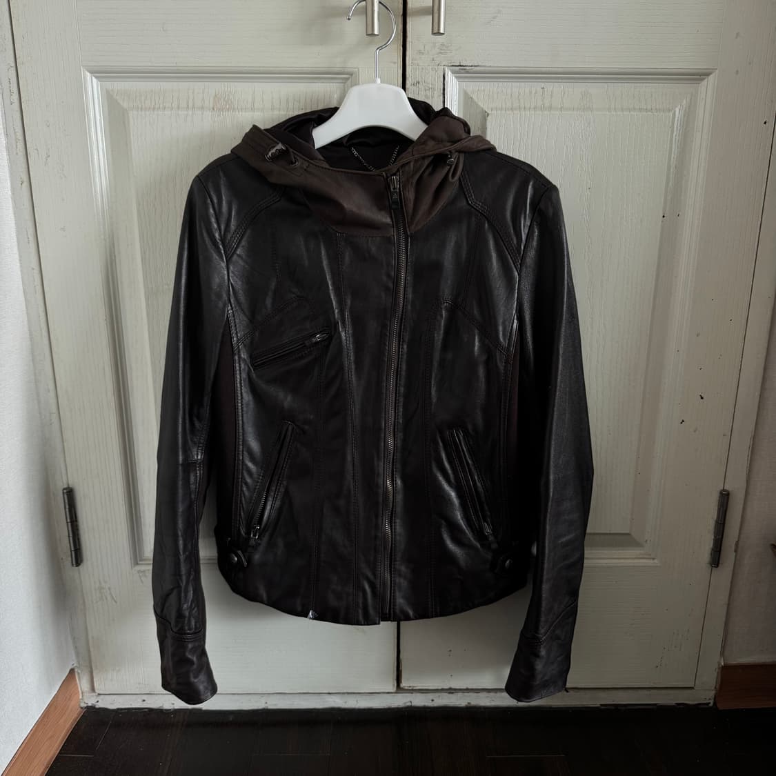 Vintage Hoodie Leather Jacket 상품이미지2