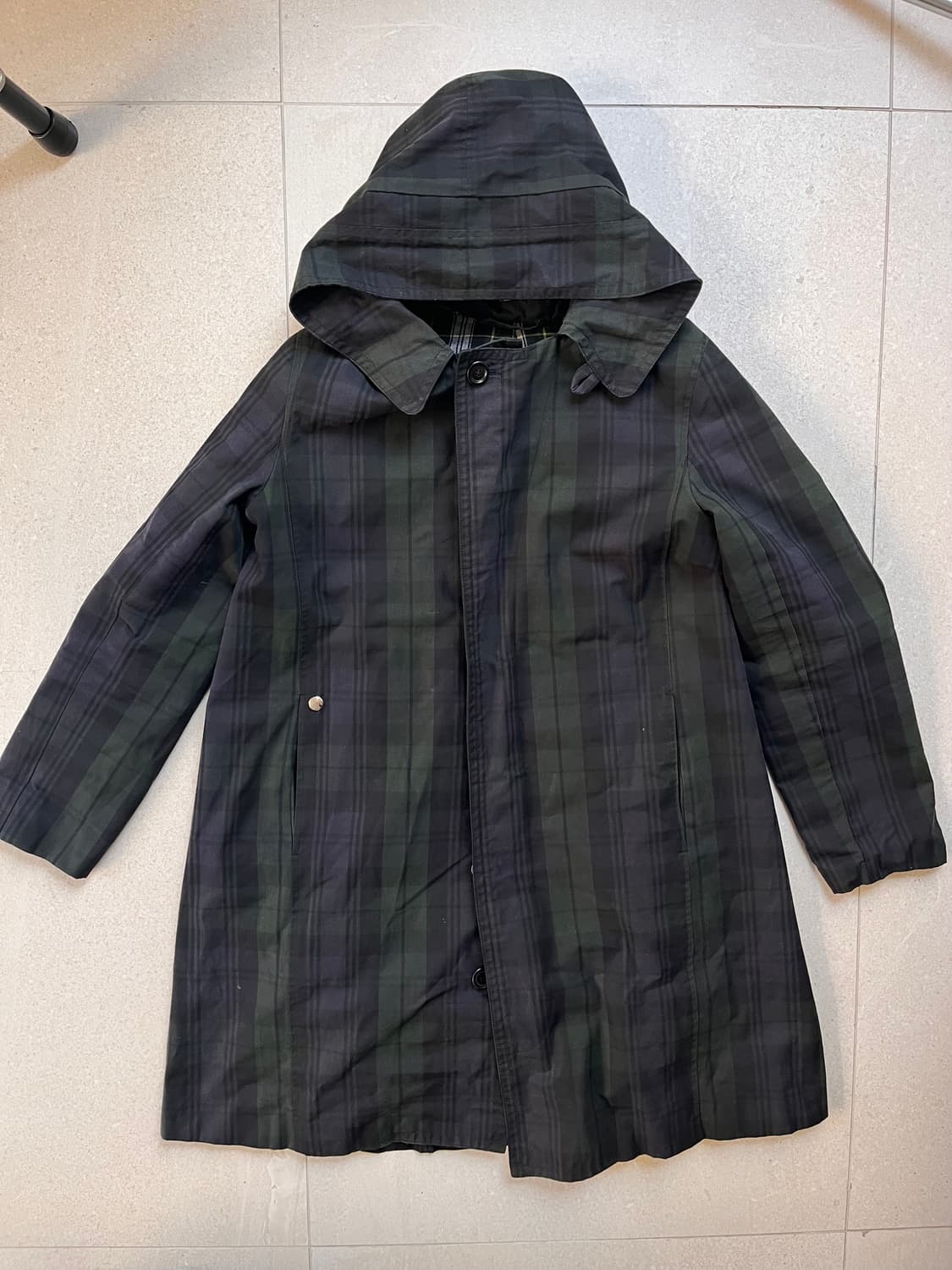 bless 체크 원 버튼 롱 코트 상품이미지1