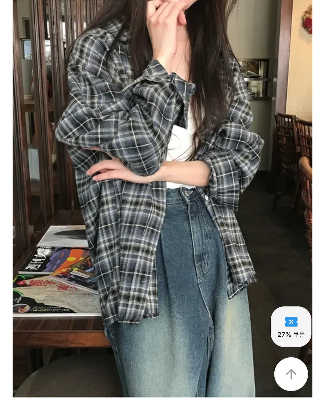 미니포에 플리 체크 셔츠 빈티지 일본 모리걸 아오이유우 깔 산장 상품이미지2