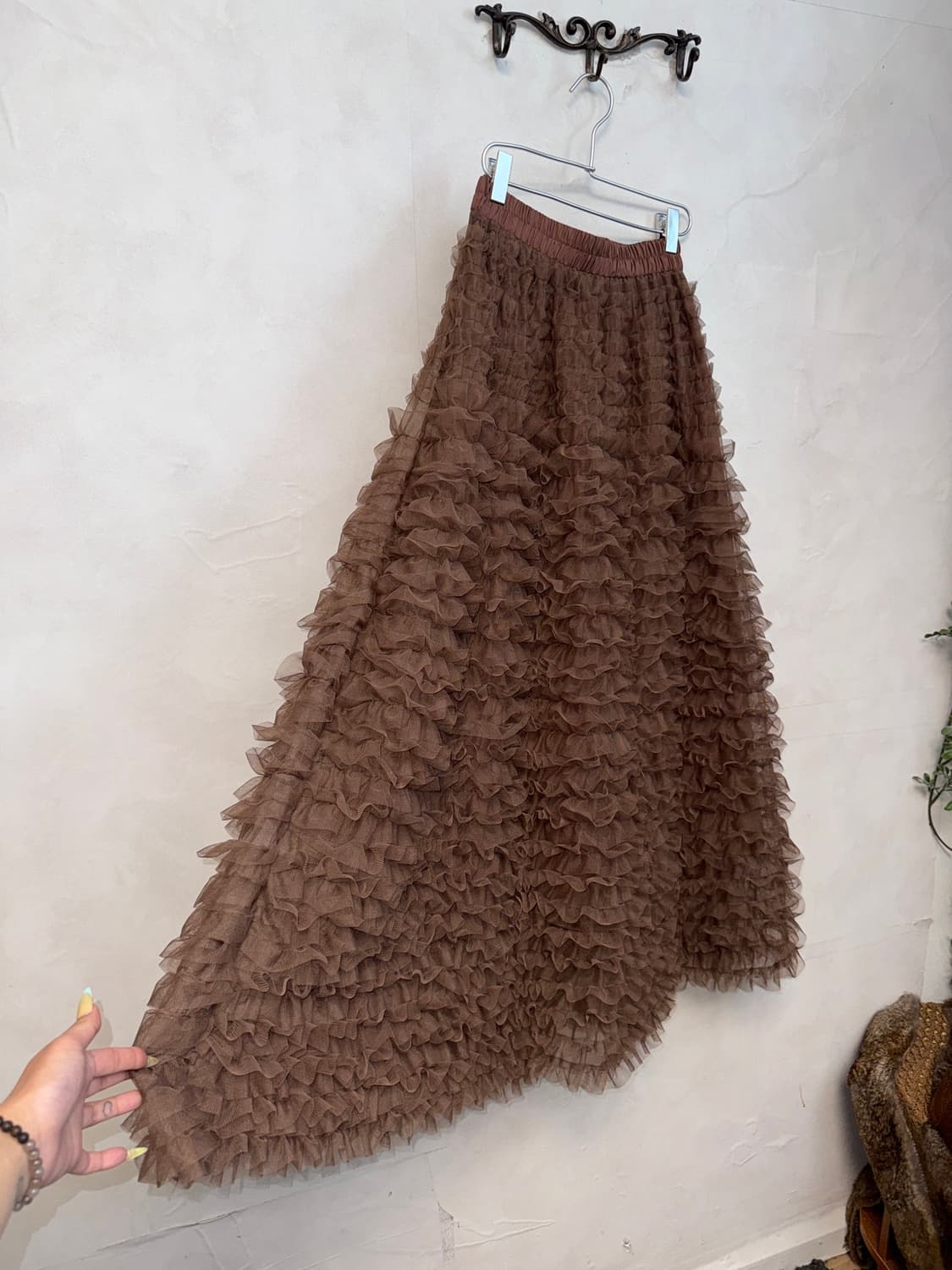 Cocoa brown frill ruffle volume tulle sk 상품이미지2