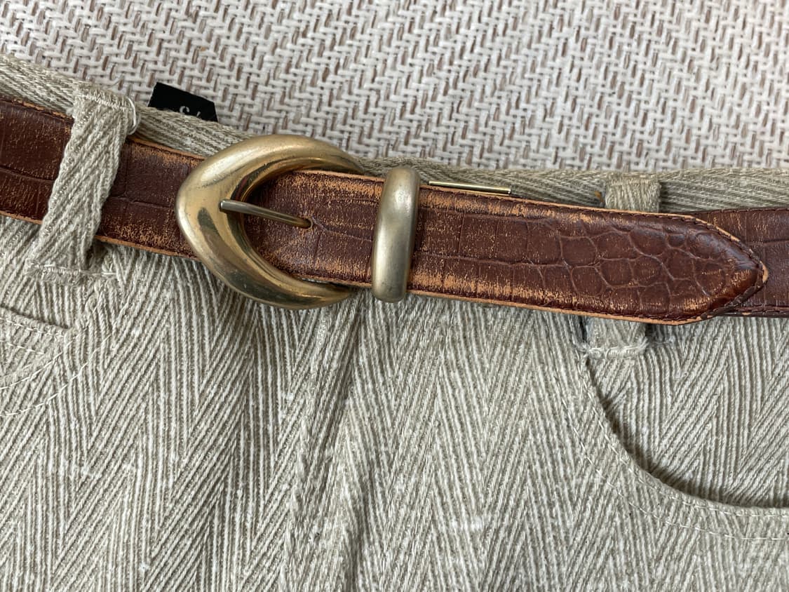 빈티지 크로커다일 골드 브라운 레더 벨트  J03839 상품이미지2