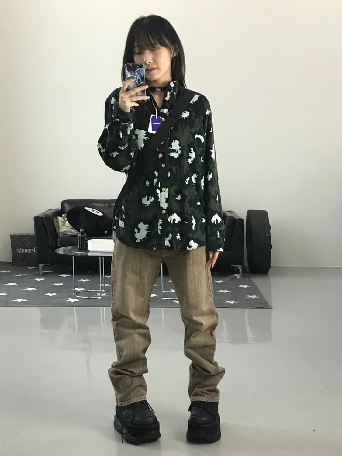 아디다스 딥 브라운그린 카모버튼다운 셔츠 상품이미지1