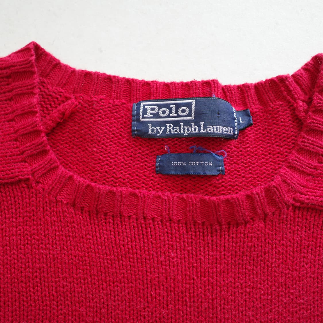 폴로 랄프로렌 레드 코튼 스웨터 L (90s) 상품이미지5