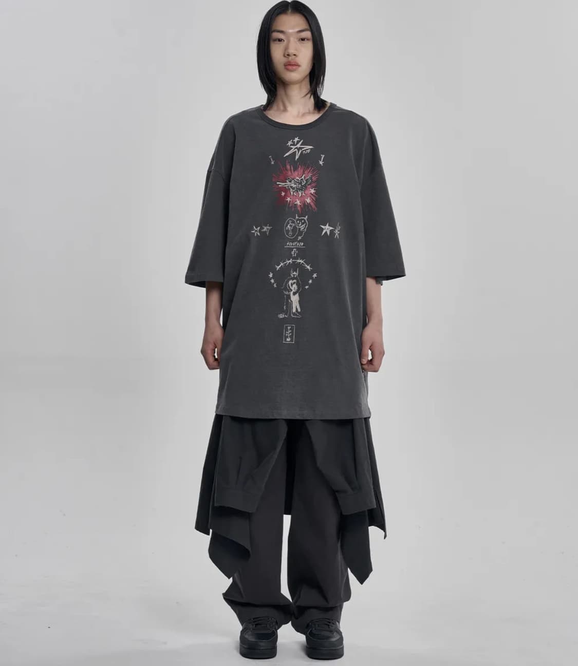 아조바이아조 Blessing Doodle T-shirt 챠콜 상품이미지2
