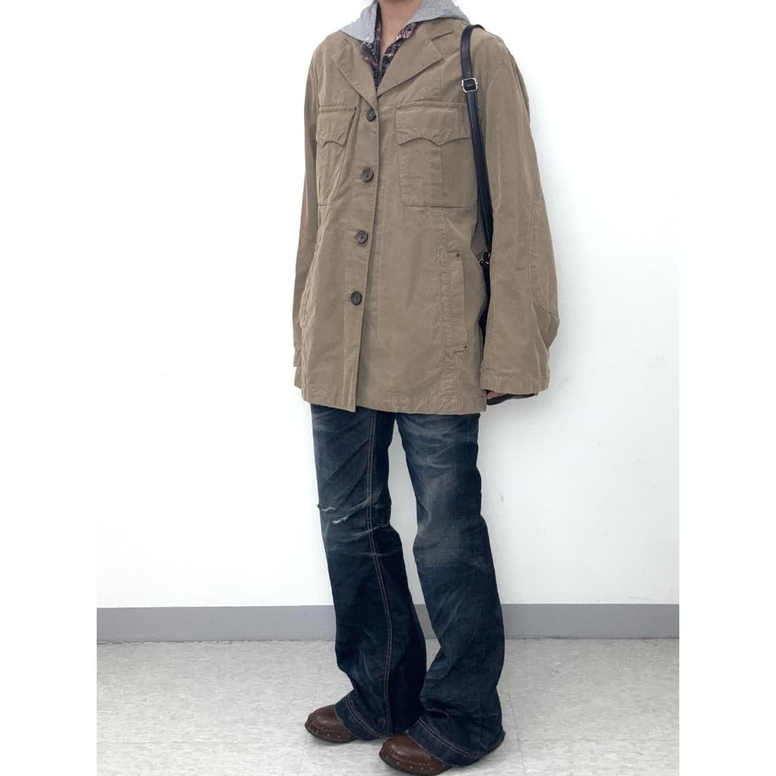 빈티지 베이지 브라운 오버핏 자켓 상품이미지3