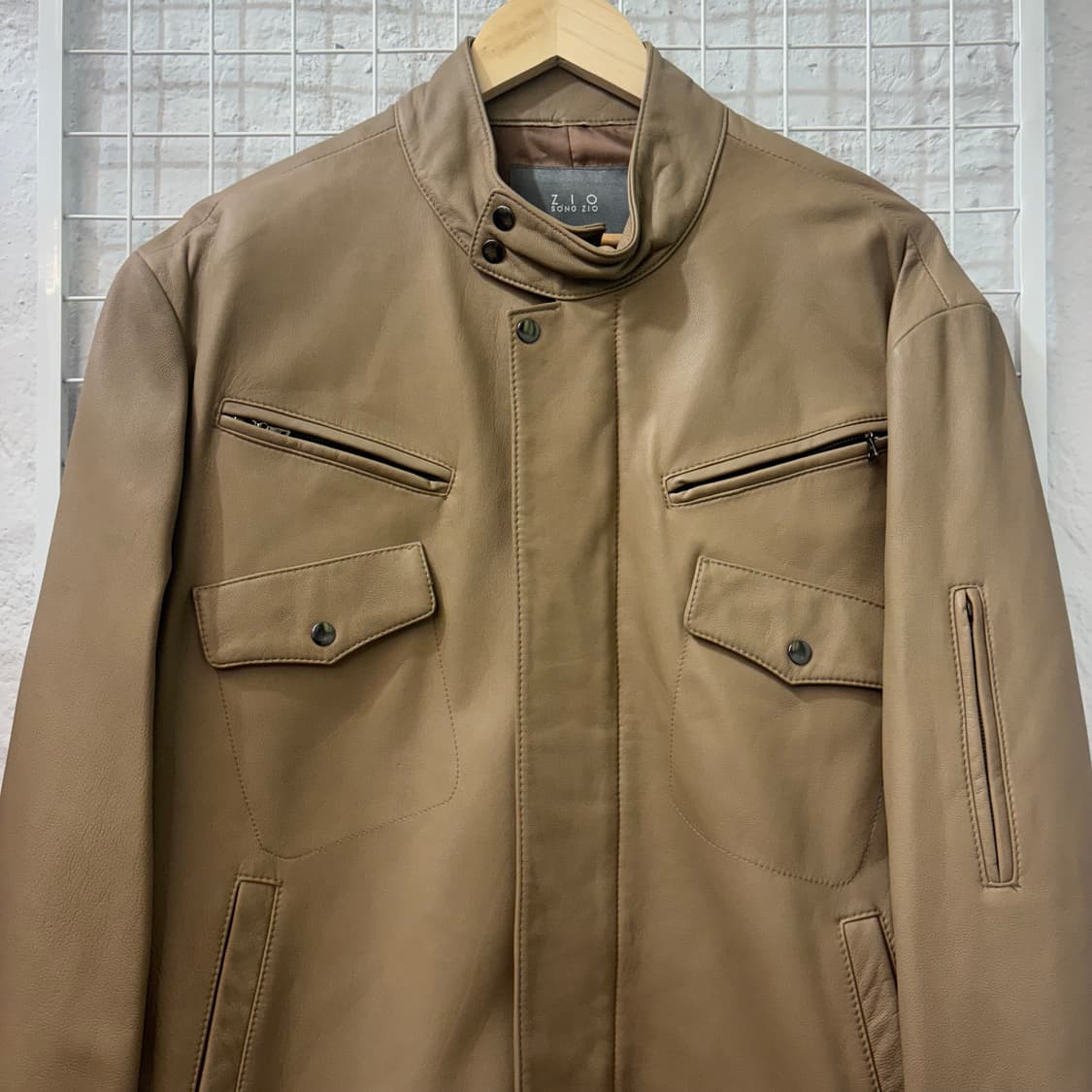 송지오 베이지 브라운 램스킨 레더 자켓 54 XL 상품이미지3