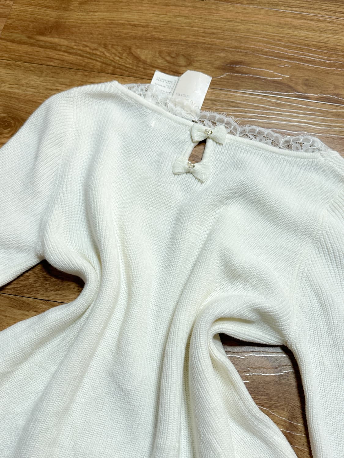 빈티지 로디스포토 화이트 리본 니트 티셔츠 히메갸루 로걀 달천깔 발레코어 상품이미지2