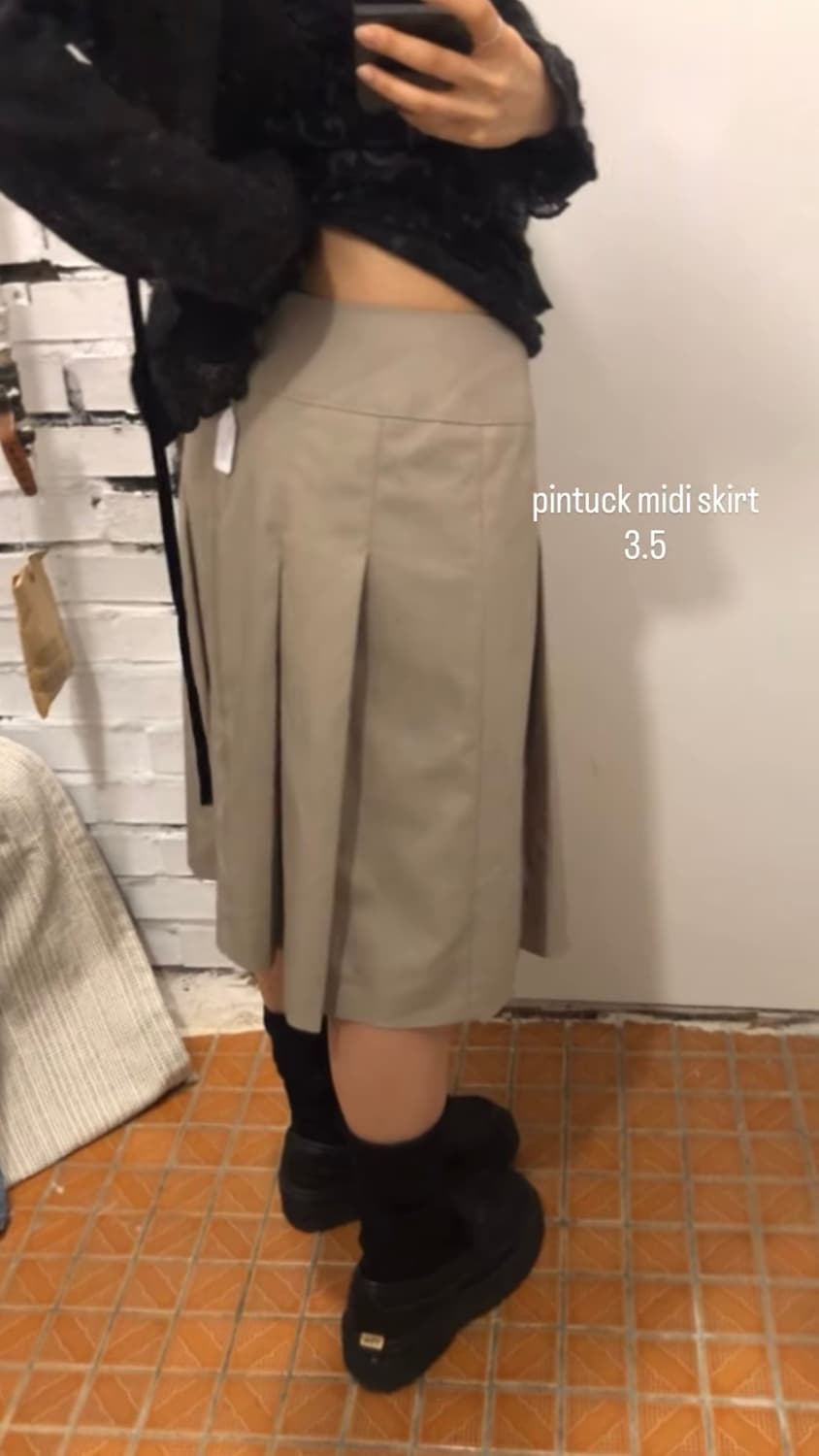 베이지 플리츠 미디스커트 상품이미지2