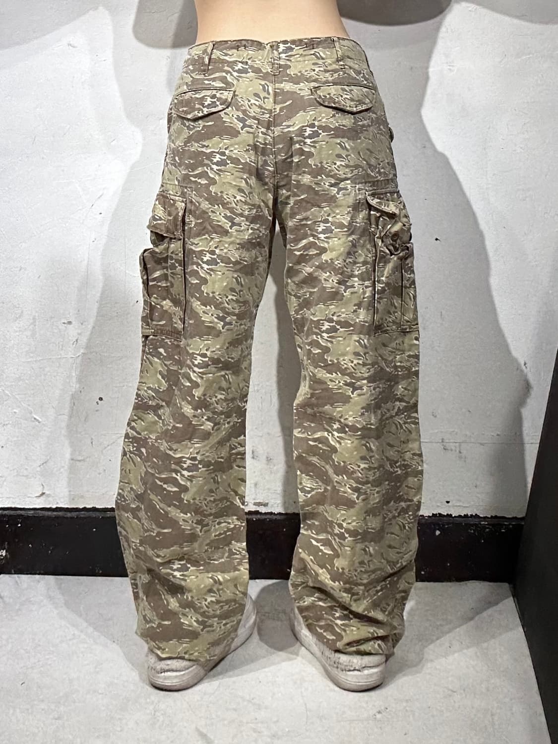 일본 빈티지 베이지 와이드 밀리터리 카모 카고 팬츠 S 상품이미지3