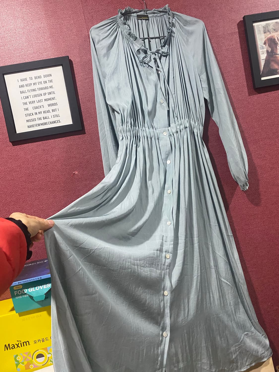 하늘색 셔링 롱 원피스 상품이미지5