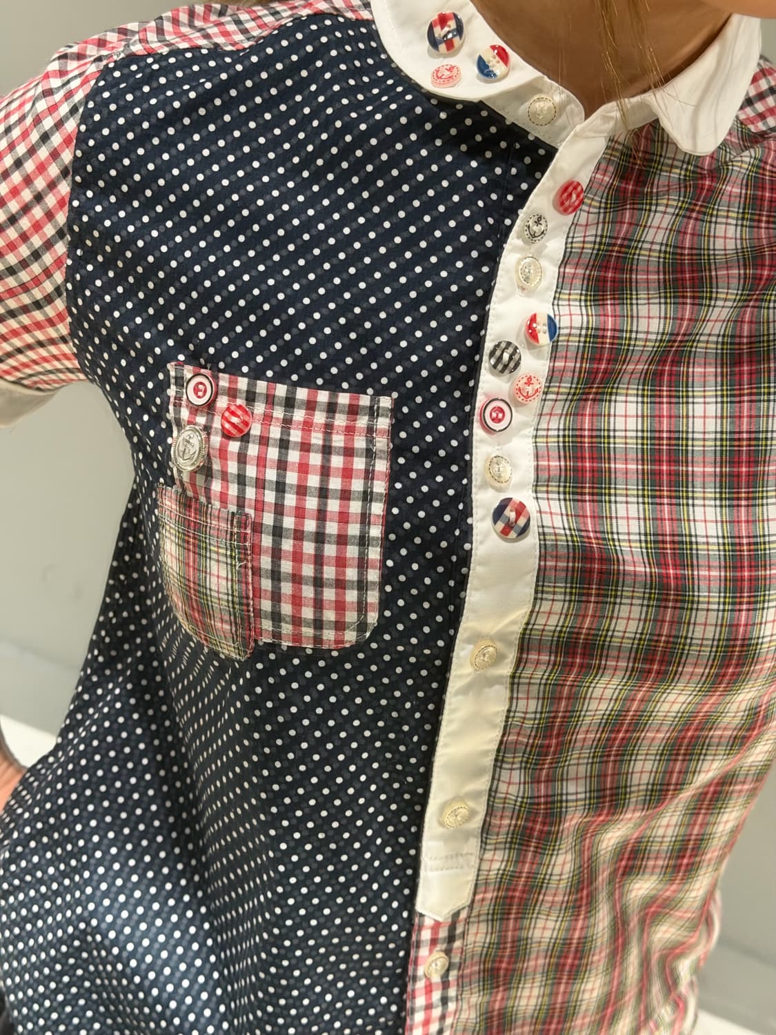 kawaii button pattern mix shirt 상품이미지4