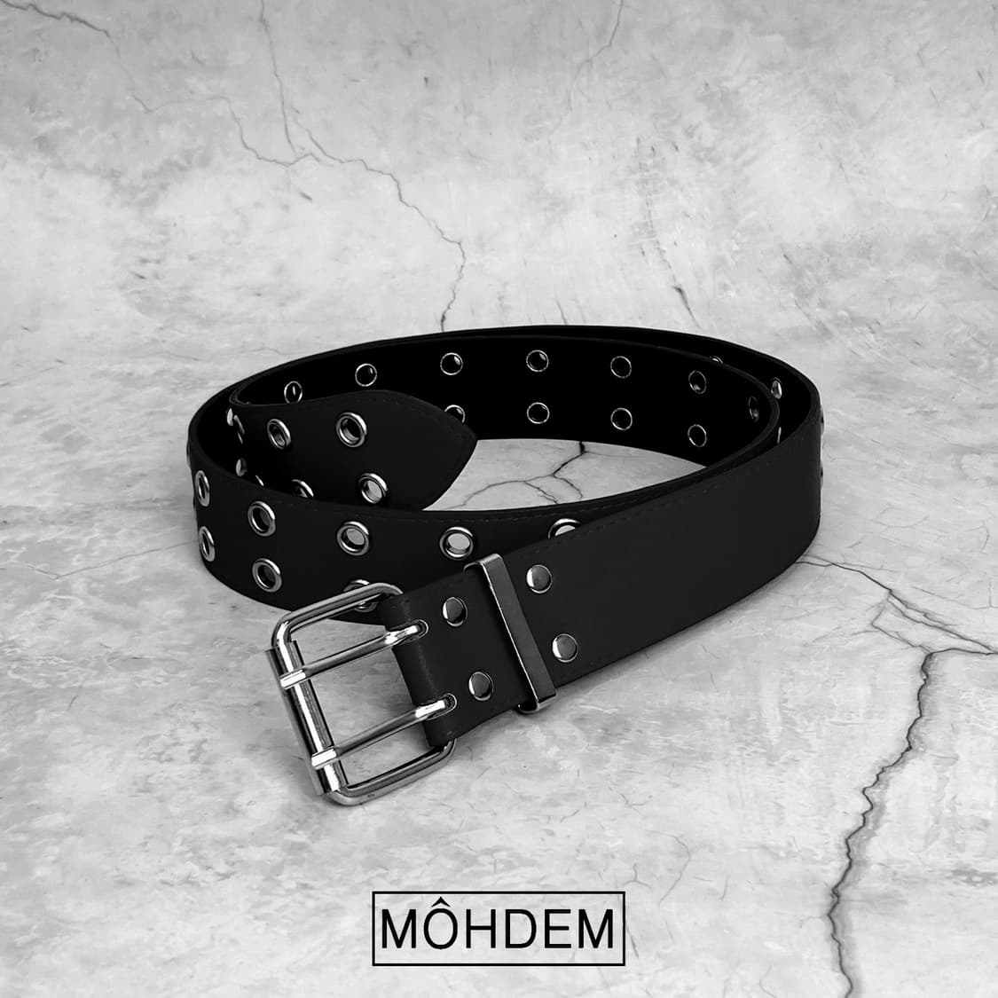 [Unisex] 실버링 더블 아일렛 가죽 벨트 상품이미지5