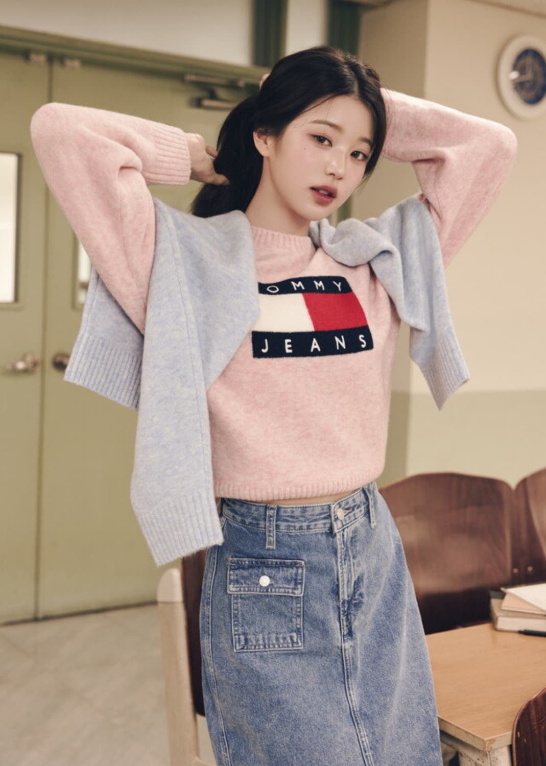 타미진스 플래그 크루넥 스웨터 핑크 XS 상품이미지1