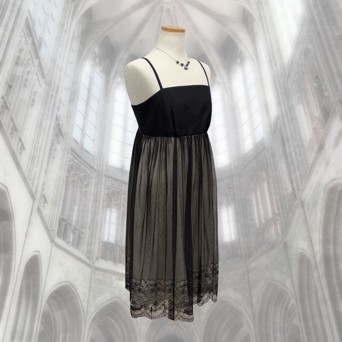 블랙 레이스 레이어드 슬리브리스 파티 원피스 갸루 상품이미지2