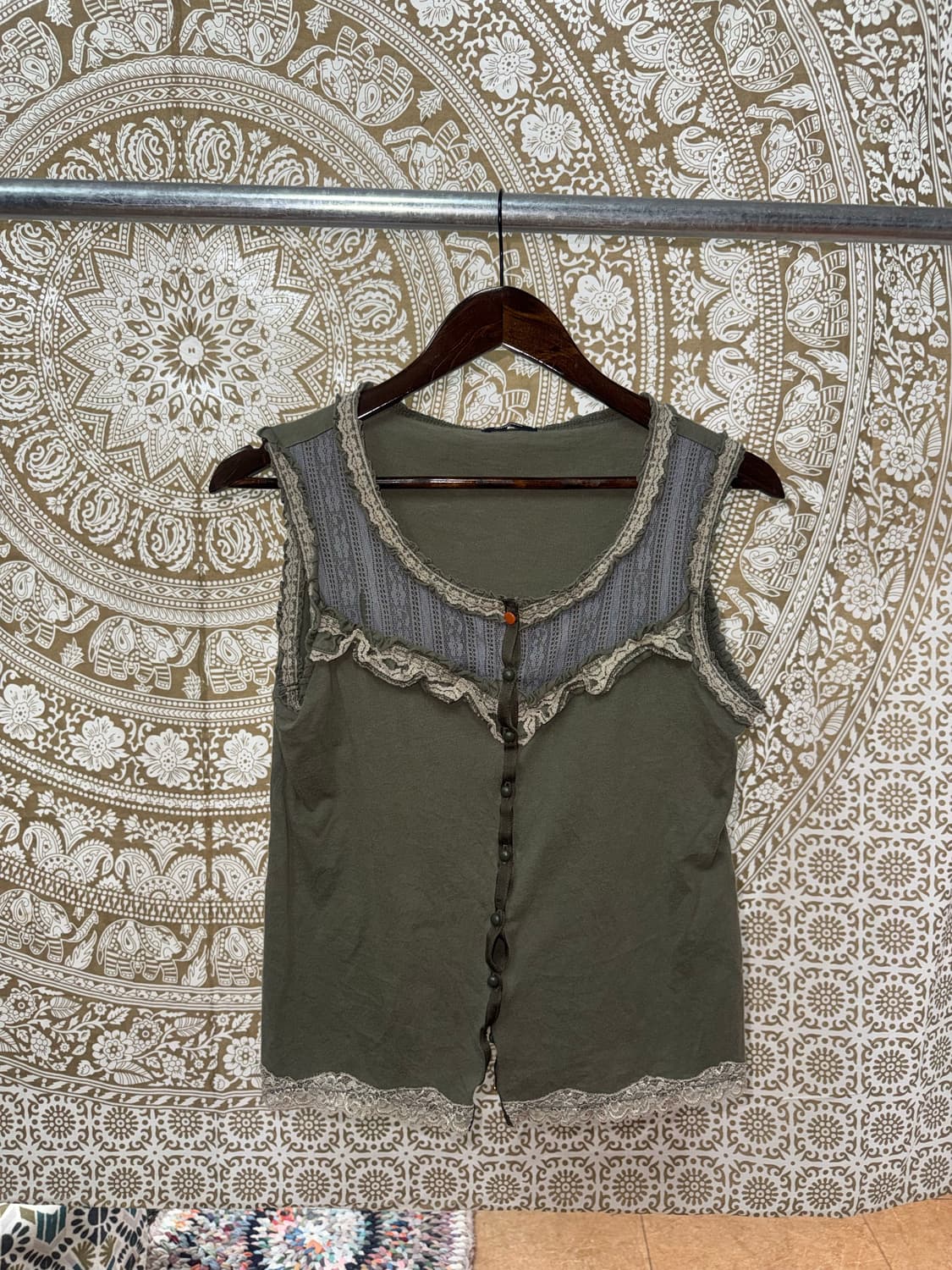 빈티지 여성 레이스 디테일 민소매 베스트  상품이미지3