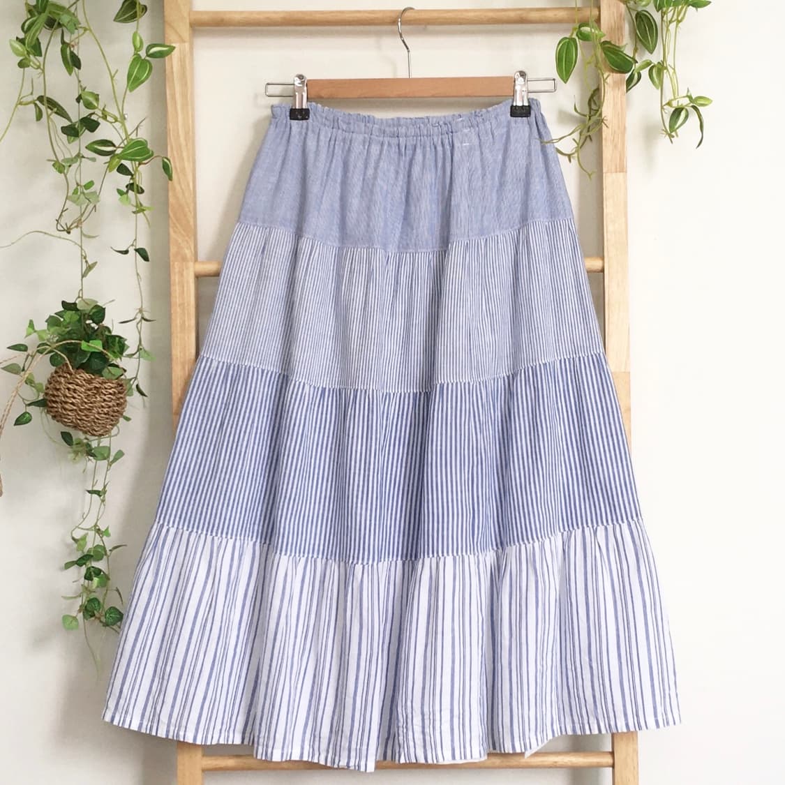 JPN/ 모리걸롱스커트 모리룩스커트 패치워크스커트 스트라이프 캉캉롱스커트 상품이미지4
