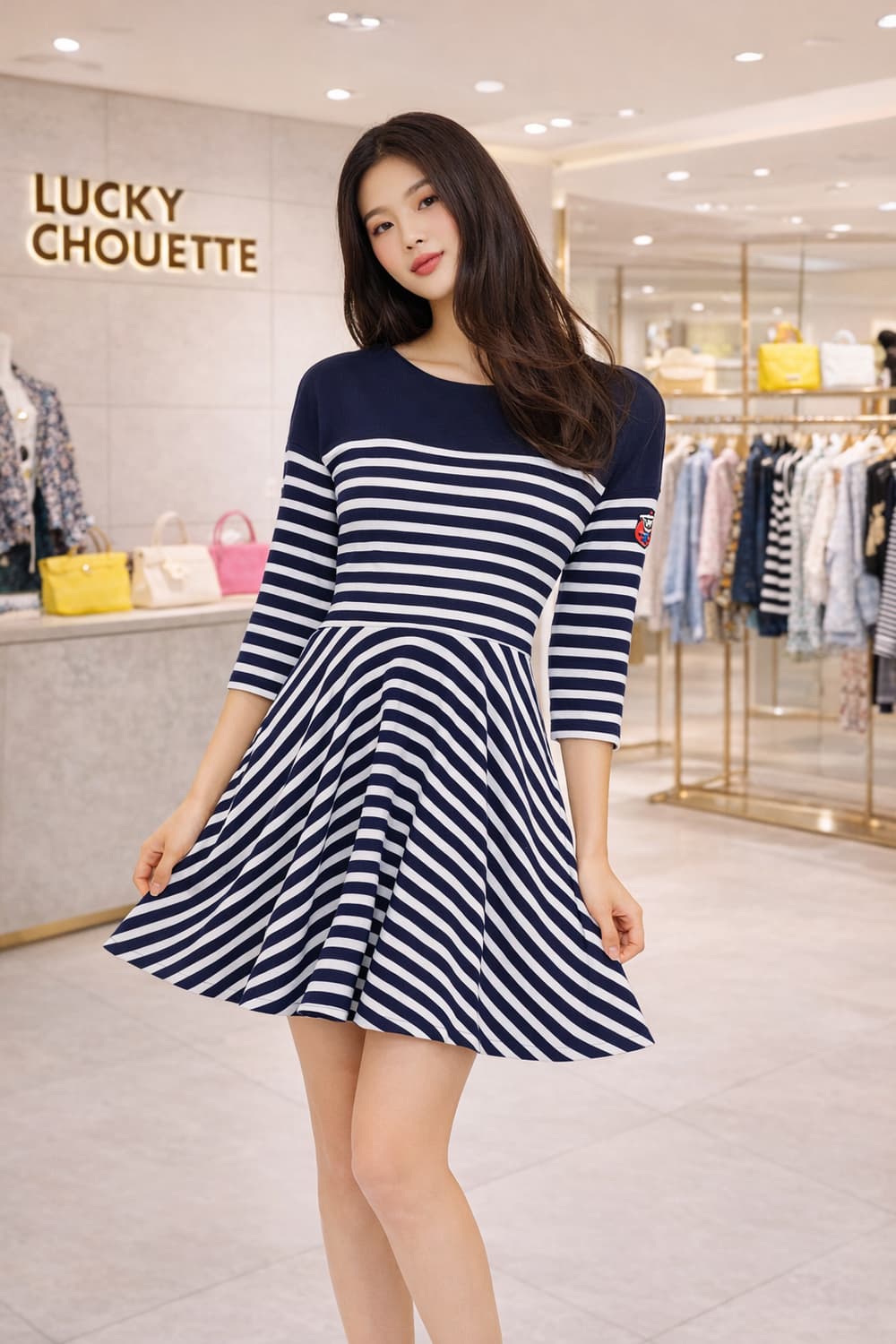 럭키슈에뜨 스트라이프 플레어 원피스 상품이미지1