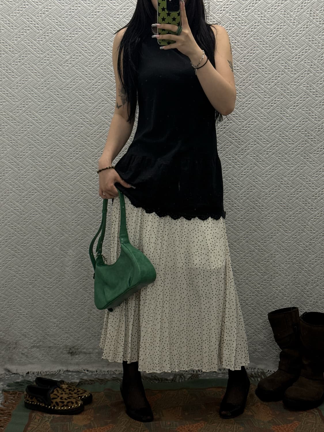 빈티지 컨트리 캐주얼 모리 펀칭 슬리브리스 롱 나시 K0386 상품이미지2