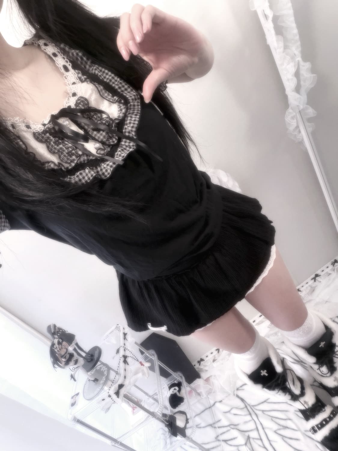 엑시즈팜 공겜여주 레이스 체크 반팔 상품이미지2