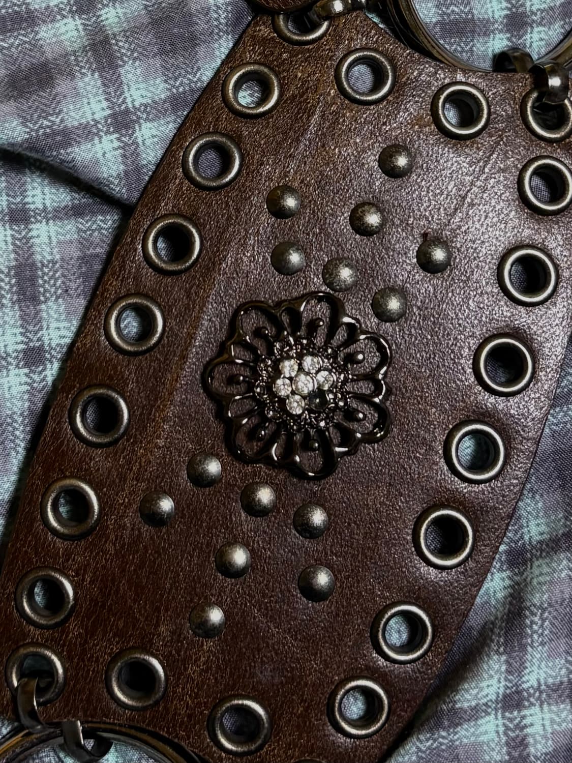 빈티지 브라운 스터드 체인 큐빅 벨트 상품이미지5