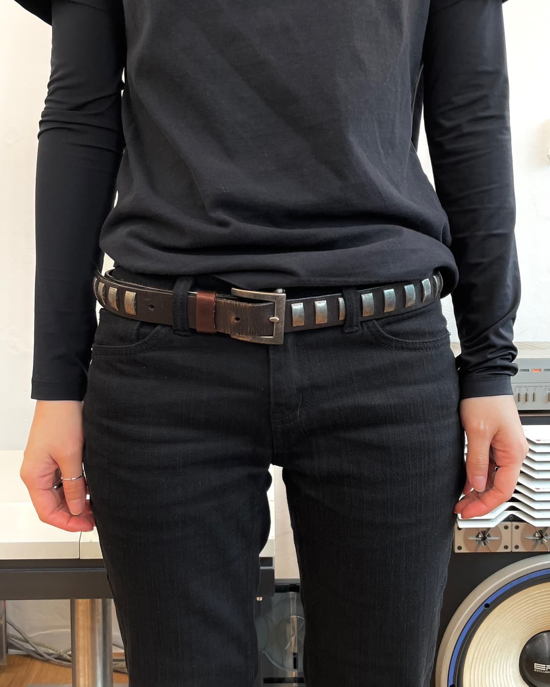 빈티지 스터드 레더 벨트 상품이미지3