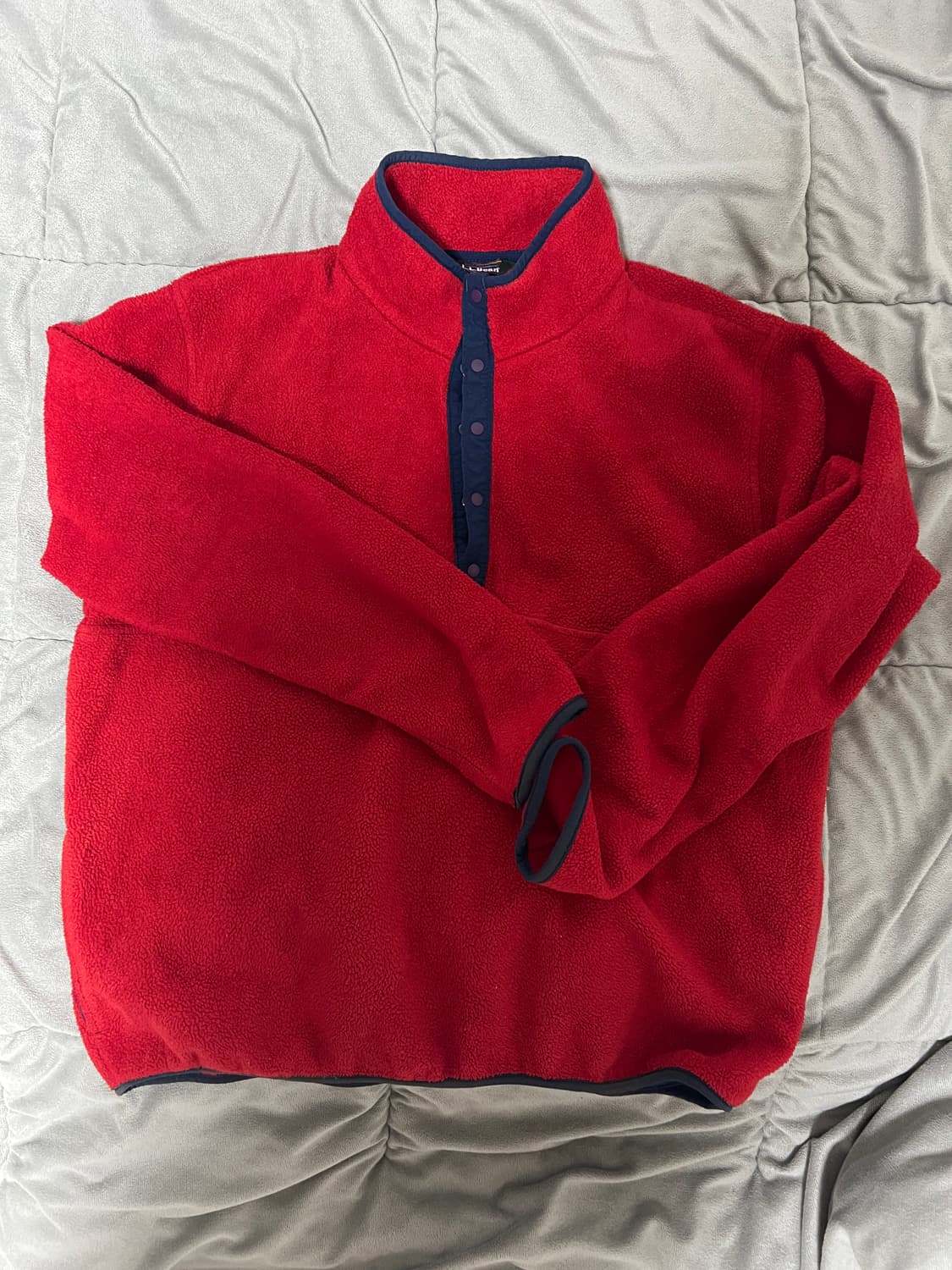 빈티지 엘엘빈 스냅 플리스 풀오버 L 레드컬러 팝니다.  상품이미지1