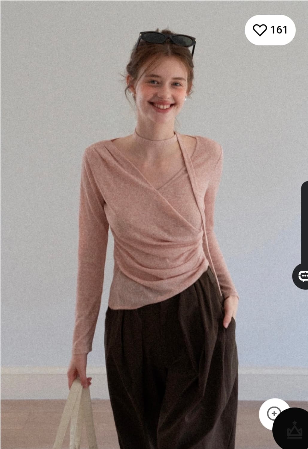 새상품)) 에그카 eggka 비대칭 랩 프런트 드레이프 니트 탑 핑크 M 상품이미지2