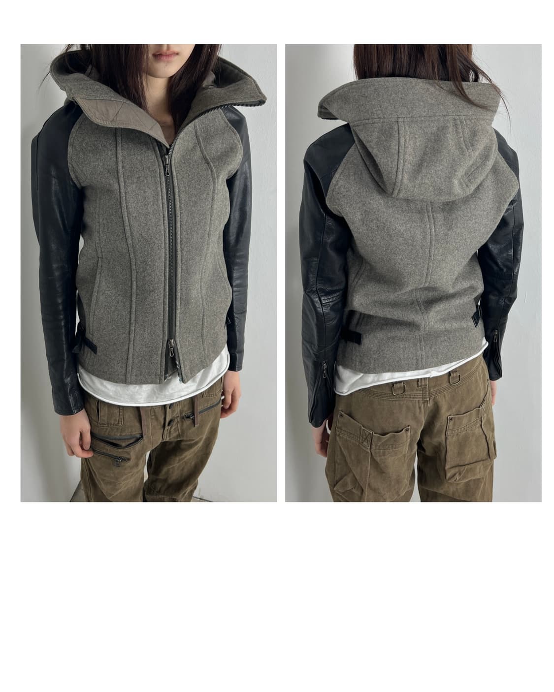 어태치먼트 (Attachment) 레더암 하이넥 멜톤 울 자켓 상품이미지1