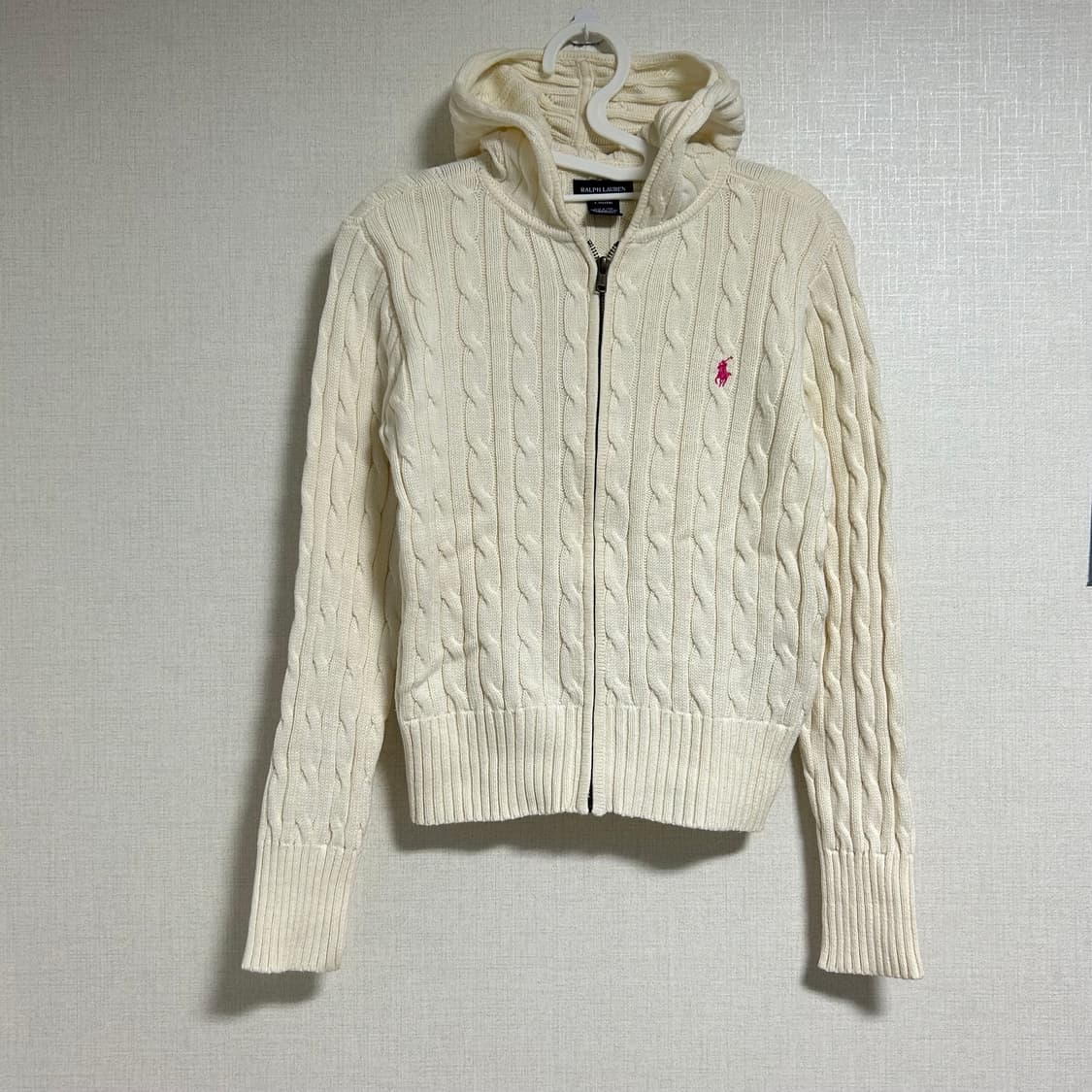 폴로 랄프로렌 꽈배기 니트 후드집업 아이보리 화이트 크림 상품이미지3