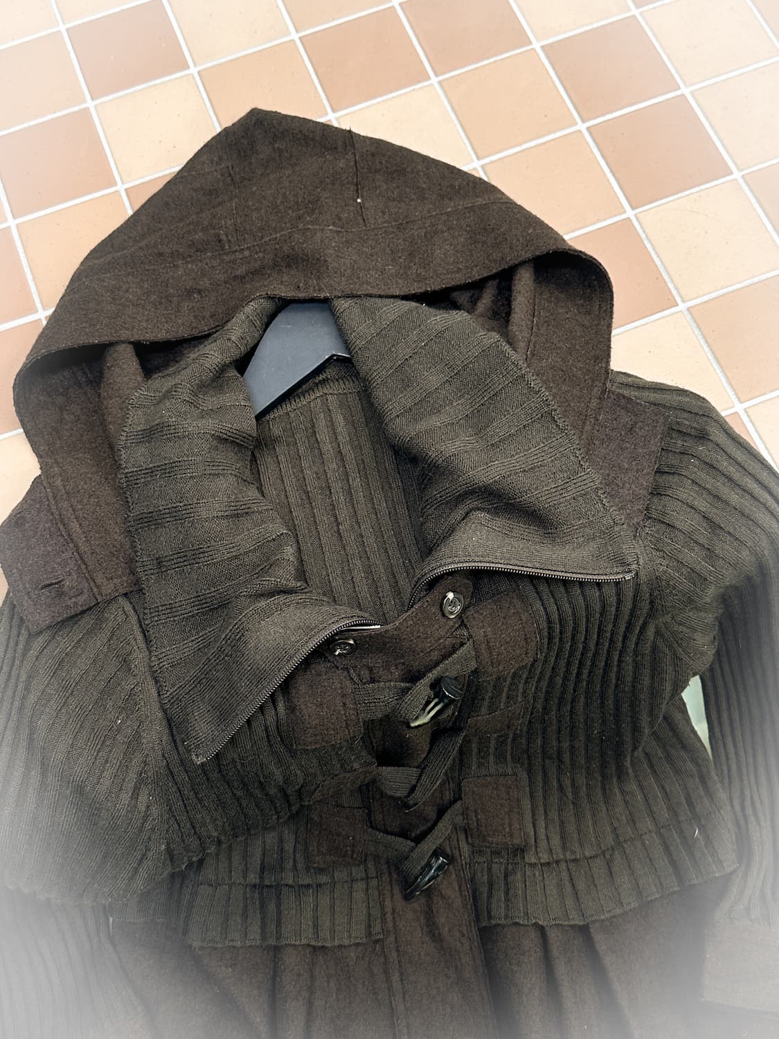 duffle hood knit/wool zip jacket(brown) 상품이미지5