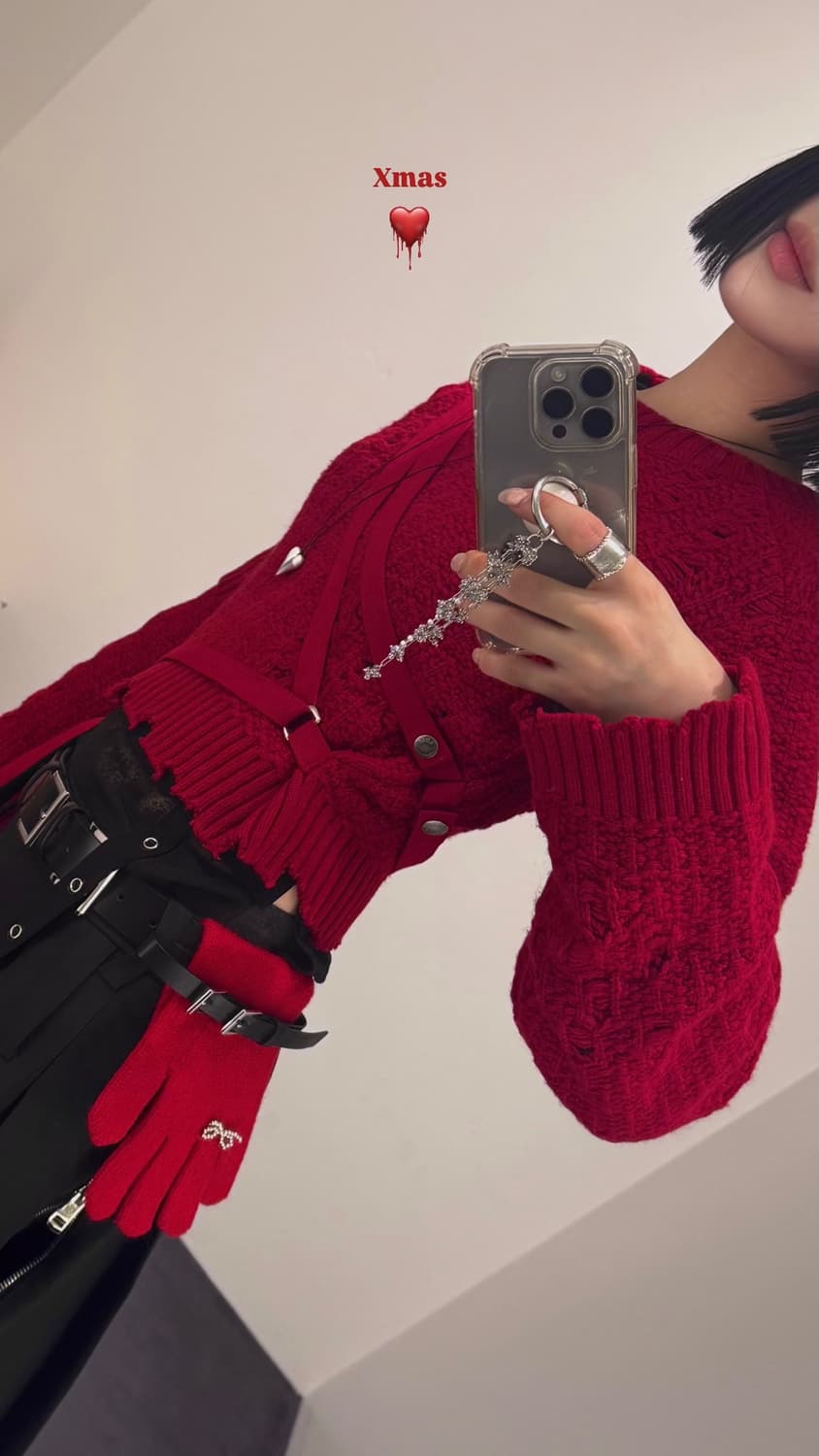 ADSB 앤더슨벨 우먼 노라 스트랩 니트 풀오버 레드 상품이미지1