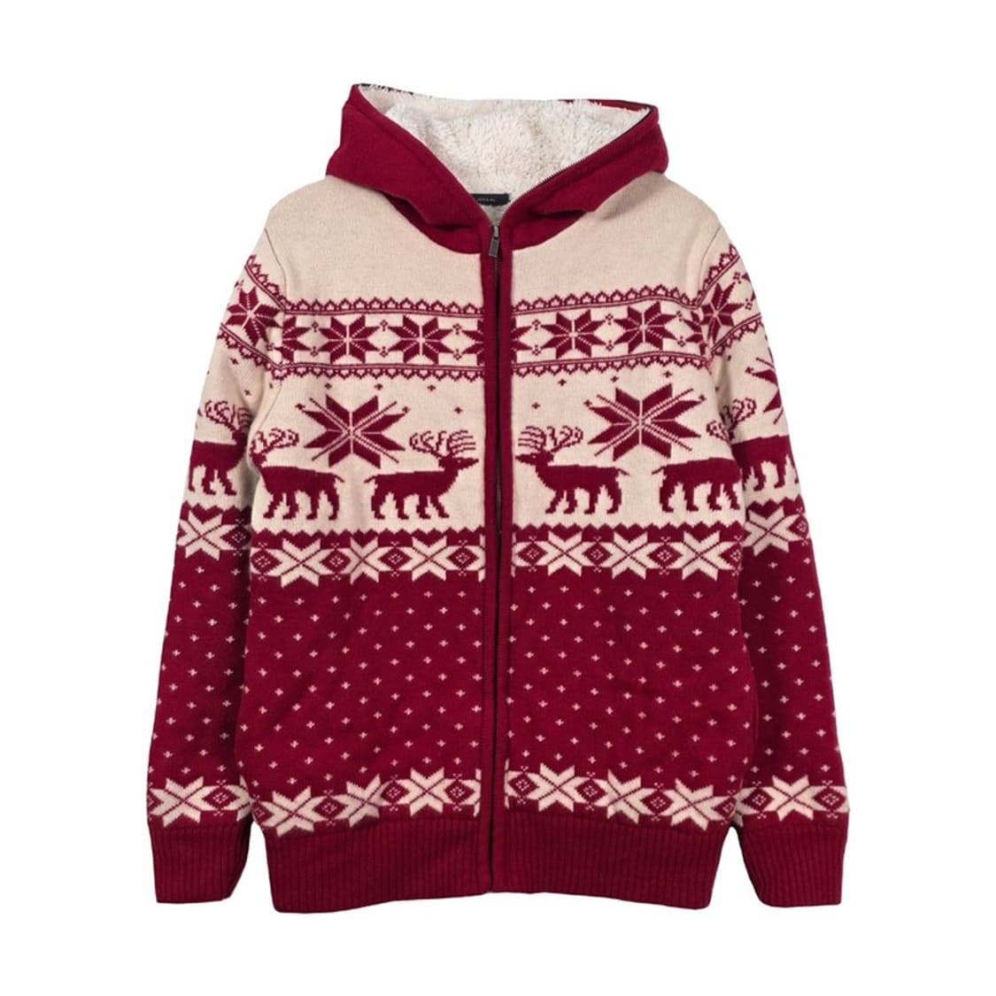 잭앤질 빈티지 무드 노르딕 순록 패턴 보아털 후드 집업 상품이미지1
