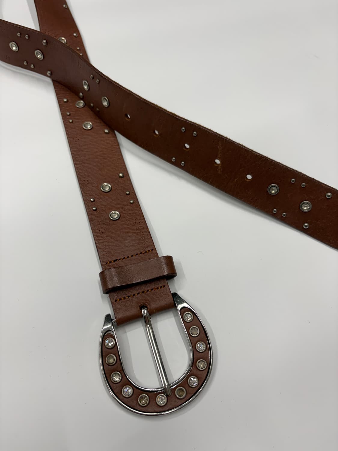 빈티지 웨스턴 스터드 홀슈 레더 벨트 상품이미지3